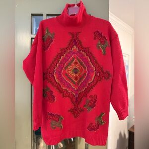Ellen Tracy Vibrant Red Wool Roll Neck Sweater